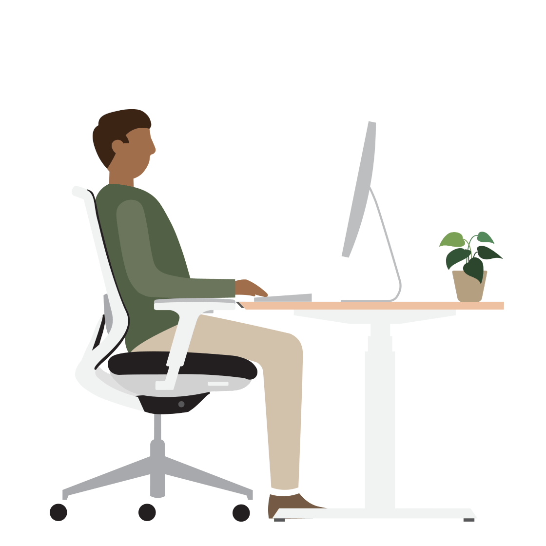 Una ilustración de un hombre sentado en un escritorio