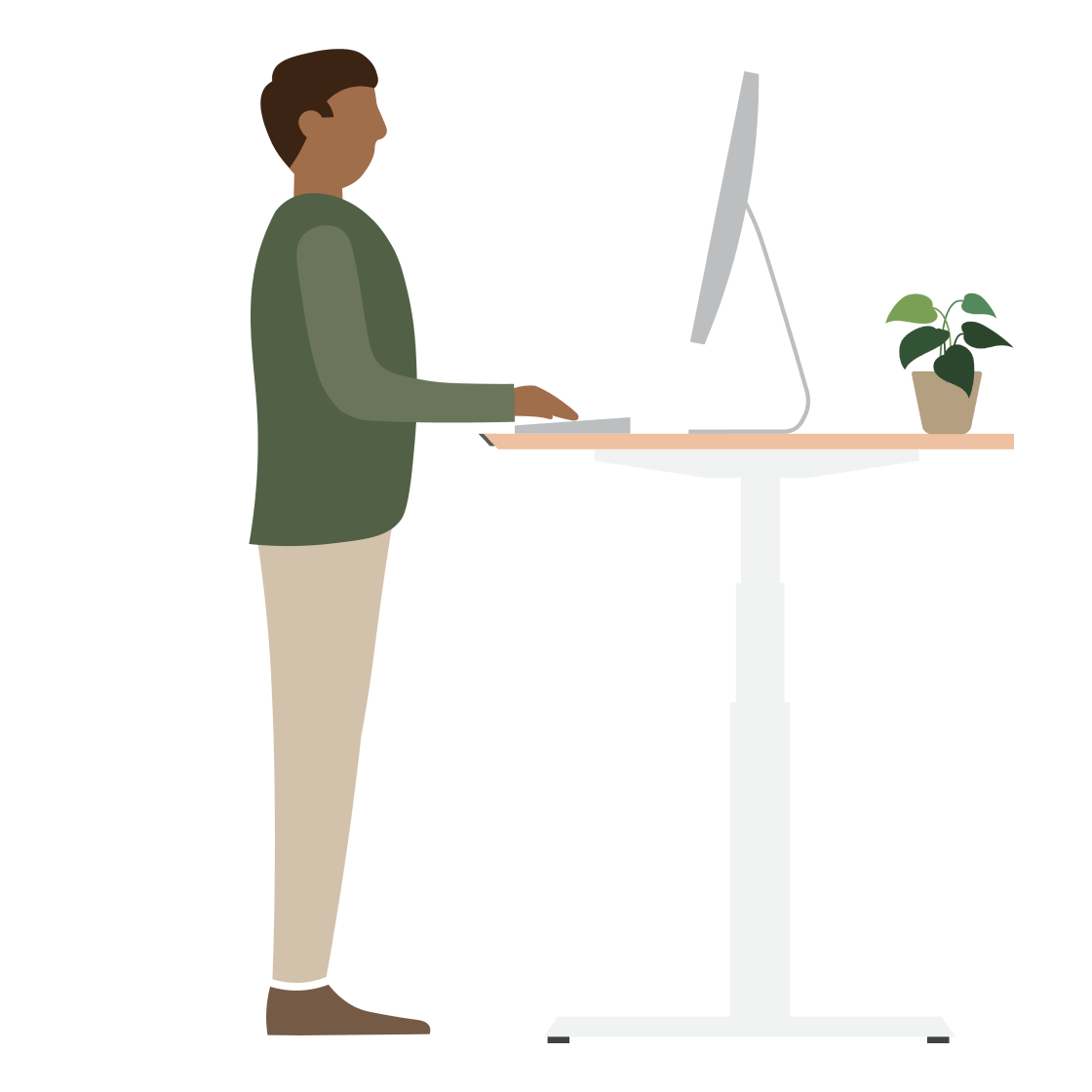 Una ilustración de un hombre de pie en un escritorio